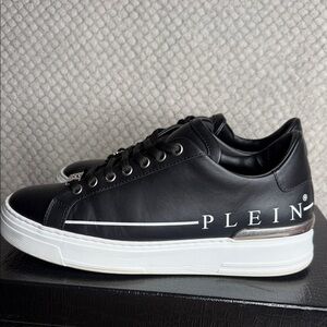 Philipp Plein Black and White Leather Sneakers